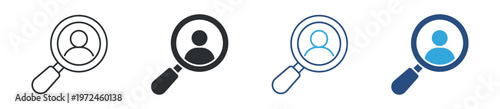 Search employee Icon Set, People Finder and Profile Lookup Symbols, Human Resource and Recruitment Concept Icons, Vector Illustration