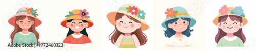 half body vector a happy little girl wearing flower crown