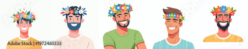 half body vector of a man wearing a crown of flowers on spring