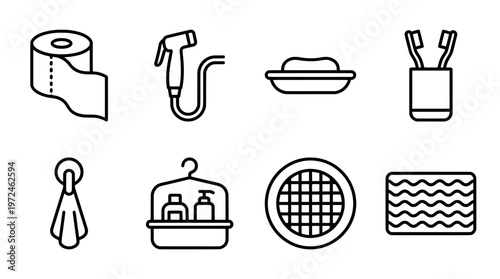 Bathroom essentials icon set toilet paper soap and other hygienic elements