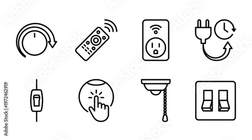 Set of electrical icons dimmers remote control outlets switches and timers