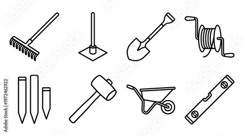 Set of gardening tools isolated on white background with copy space