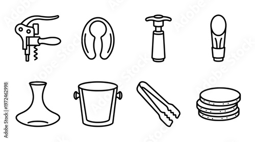 Wine tools and accessories illustration line art design elements