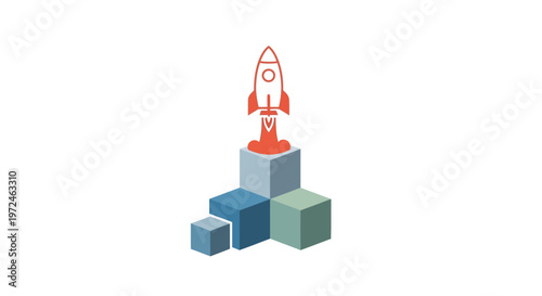 Rocket ship launching from stacked blocks.
