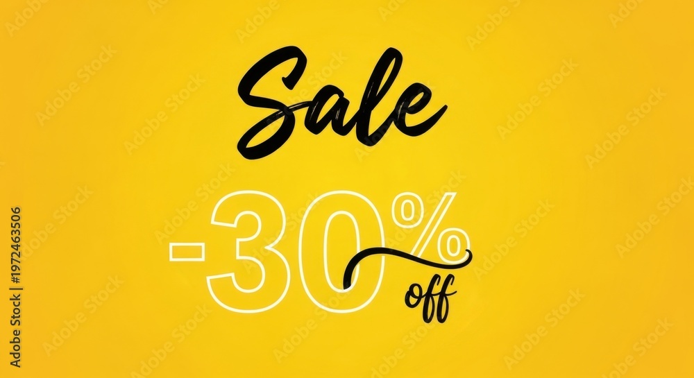 Fototapeta premium Yellow Minimalist Sale Banner with 30 Percent Off Discount