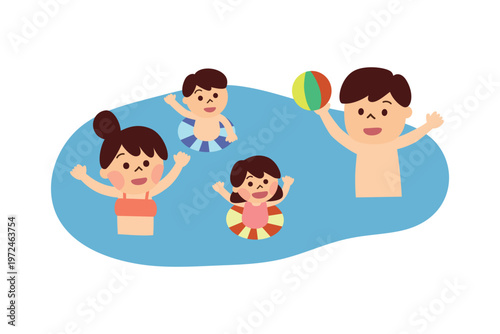 海で遊んでいる家族