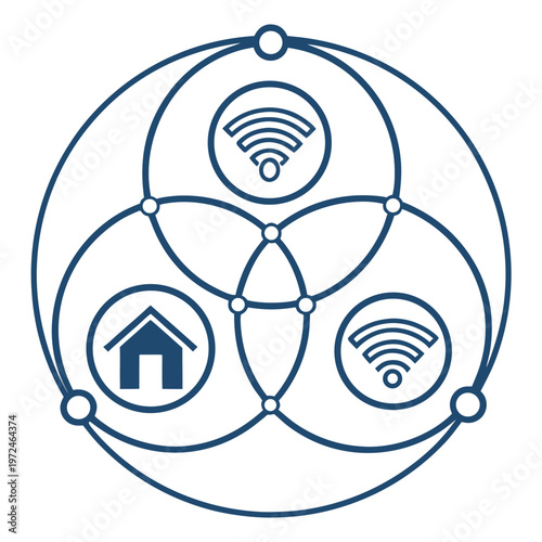 Network diagram with home and wi-fi symbols with smart home