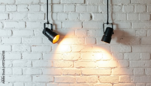 Illuminated Brick Wall with Adjustable Track Lights Perfect for Stage, Studio, or Event Ambiance