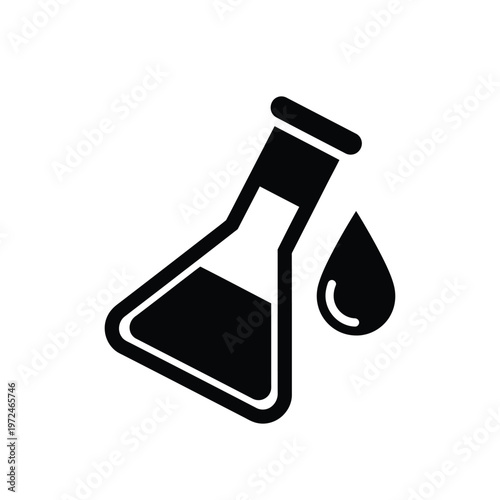 A simple black glyph depicting a conical flask with a single drop falling from its spout