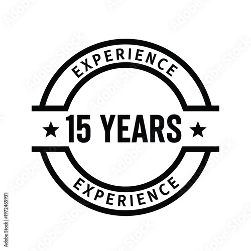 A circular badge proclaims fifteen years of experience featuring stars and bold typography in black high quality
