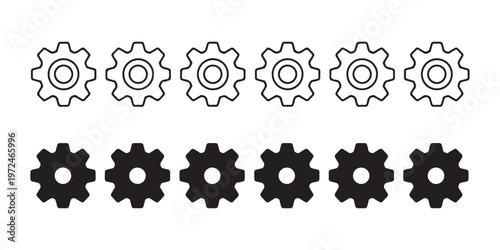 Gear wheels icon set. setting and cogwheel sign collection. machine part symbol. repair and fix tool sign.