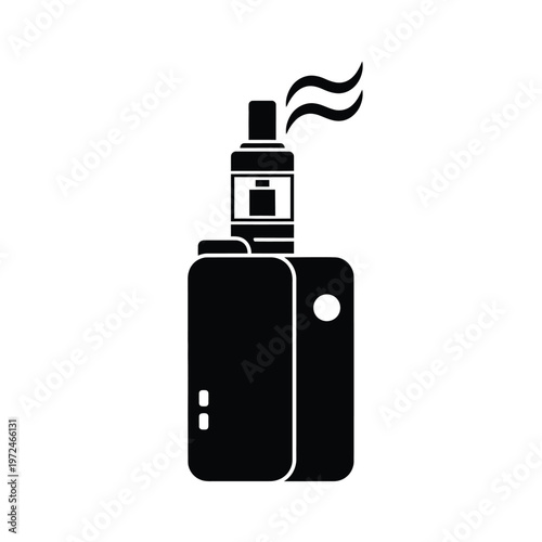 A minimalist black silhouette depicts a modern vaping device commonly known as an electronic cigarette or e cig