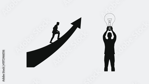 Two silhouettes of women representing a downward facing dog yoga pose and a triumphant victory.