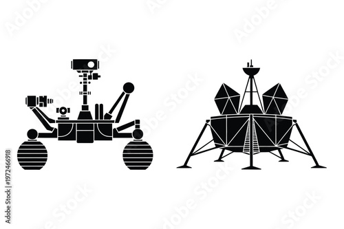 Space rover and lunar lander silhouettes