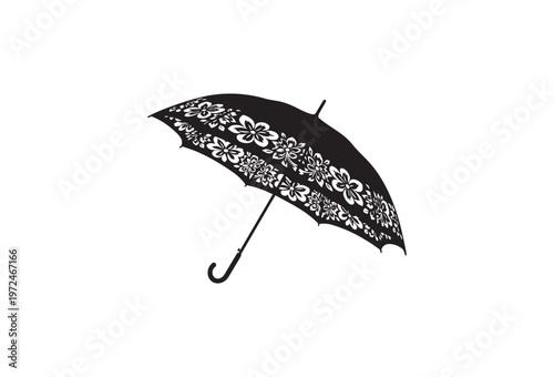 Black lace umbrella, elegant accessory, fashion illustration, vector graphic