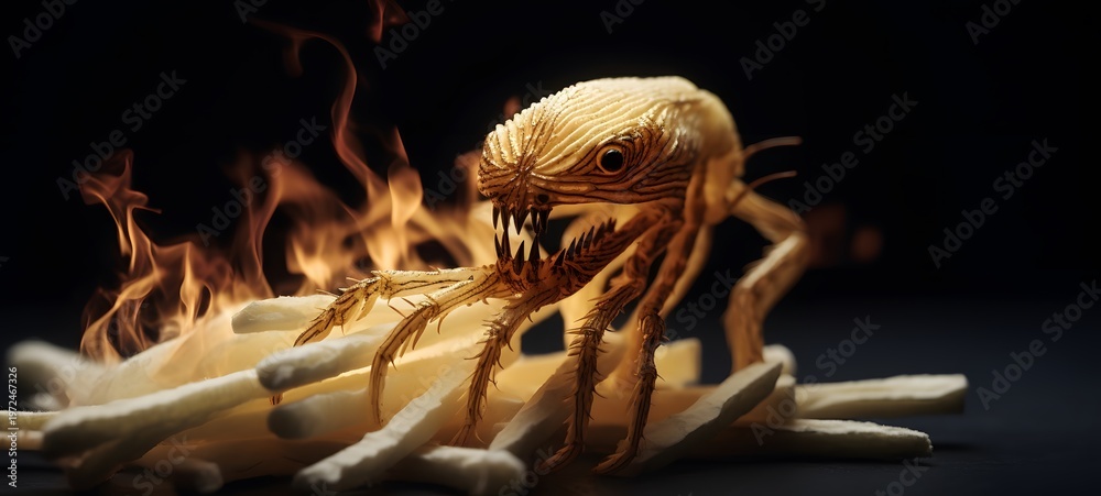Fototapeta premium scorpion monster shaped matchstick carving,generative AI