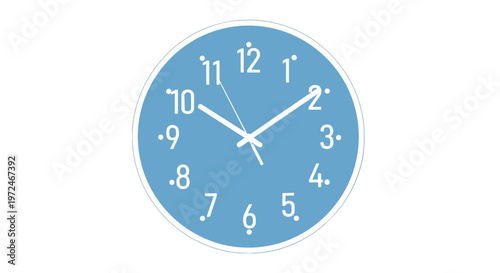 Minimalist Blue Wall Clock Isolated on White Background