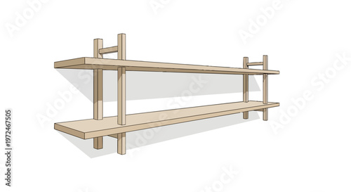 Minimalist Wooden Wall Shelving Unit 3D Illustration