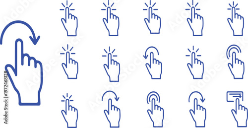 Interactive Digital Gestures: A collection of various interactive digital gesture icons, showing a hand, click, touch, and swipe that offer a user-friendly interface for seamless navigation.