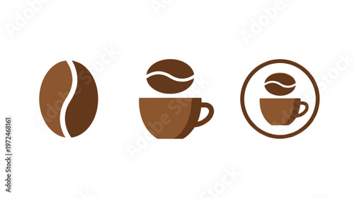 Coffee Bean Icons: Single Bean, Cup, and Logo Style