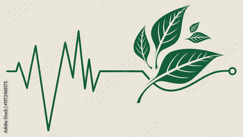 Green leaves with heartbeat line symbolizing world hypertension day may 17 health awareness prevention and cardiovascular care concept