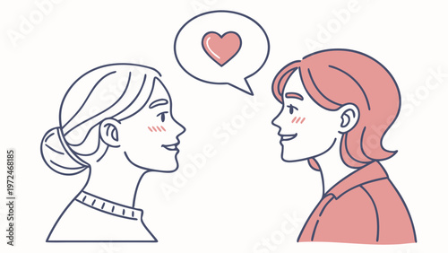 Two people communicating with heart symbol representing international day of living together in peace unity understanding and harmony concept