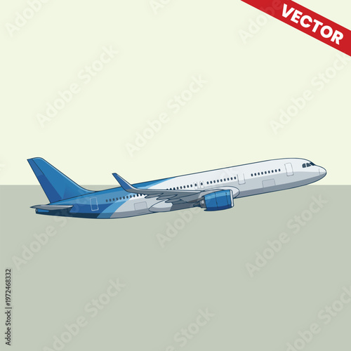 Large Commercial Airliner Taking Off Into Clear Sky Vector Illustration Modern Passenger Plane Ascending Concept for International Tourism Global Aviation and Air Travel Business