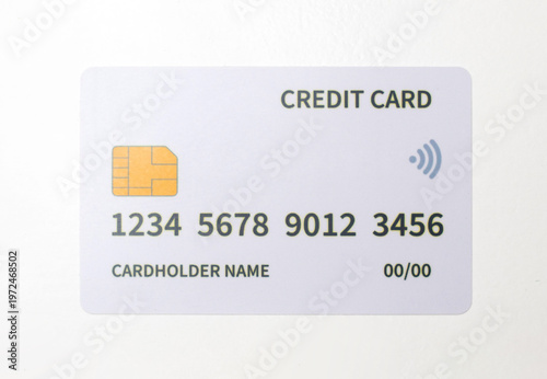 Tableau sur toile Close-up image of a white debit card on a white background for design purposes