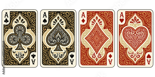 Vector illustration of a set of elegant decorative Ace cards on a classic beige background.