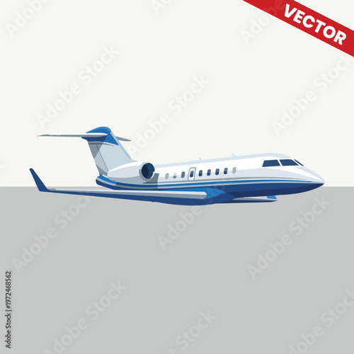 Private Jet Luxury Business Aircraft Flying in White Background Corporate Travel Aviation Vector Illustration Executive Global Transportation Aerospace Industry Sleek Design Wing Engine Tail