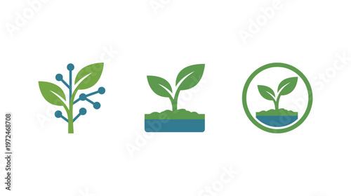Green plant sprout icons: growth, nature, technology, agriculture, ecology