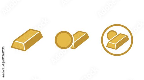 Golden Bullion Icons: Bars, Coins, and Wealth Symbols