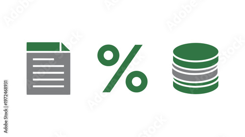 Financial Data Analysis: Document, Percentage, Database Icons