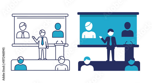 Businessman giving presentation to audience.