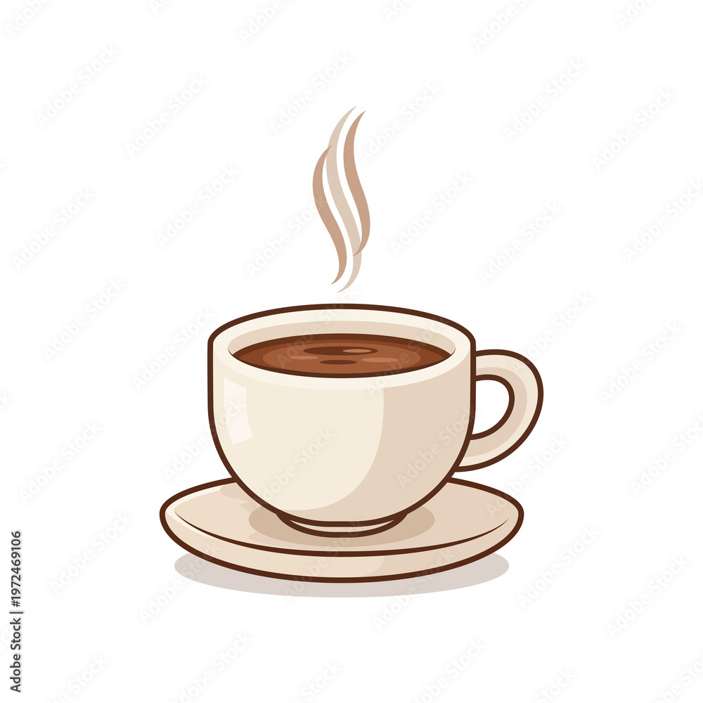 Fototapeta premium Hot Coffee Cup Flat Illustration, Classic Coffee Mug with Steam Icon