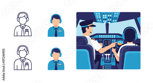 People in airplane cockpit seats.
