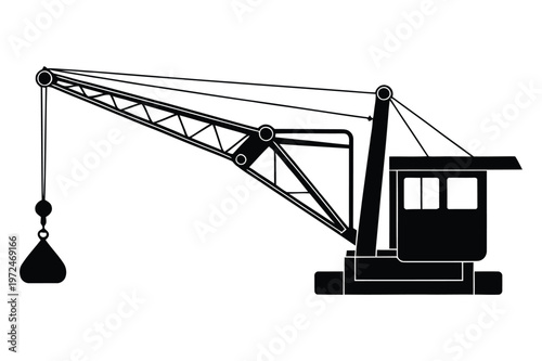 Black silhouette vector illustration of a construction crane