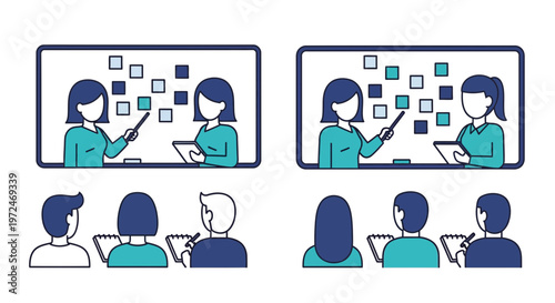 People watching screens with presentations.