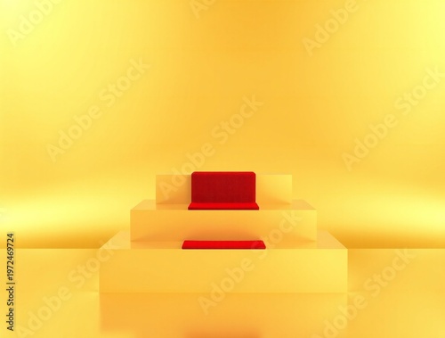 Modern minimalist stage with red platform and spotlight effect