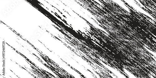 An elegant black and white vector background featuring artistic diagonal brush strokes with distressed grunge textures and minimal paint effects for premium urban or industrial graphic designs.