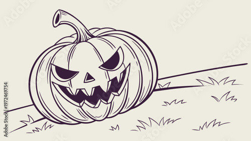 Spooky Jack o' lantern grinning on a grassy hill, perfect for Halloween celebrations.