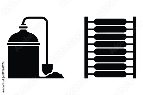 Distillation apparatus and rack icons