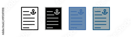 
Lading icon set multiple style collection with document paper design and anchor symbol