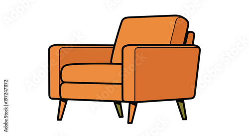 Minimalist Orange Armchair Illustration Mid-Century Modern Furniture Design