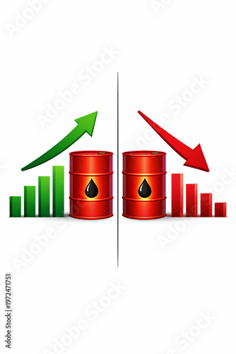 Vector illustration of crude oil price fluctuation divided into two halves