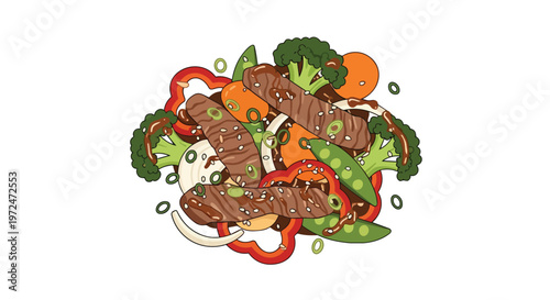 Stir Fry Beef and Vegetables Illustration
