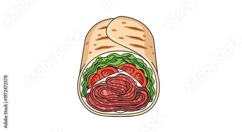 Fresh Beef Wrap with Lettuce and Tomato Illustration