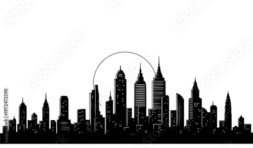 houses Urban skyline with full moon vector night cityscape illustration modern architecture scene parliament