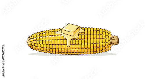 Illustration of a fresh corn cob with a pat of melting butter