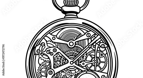 Vintage Pocket Watch Mechanism Closeup.